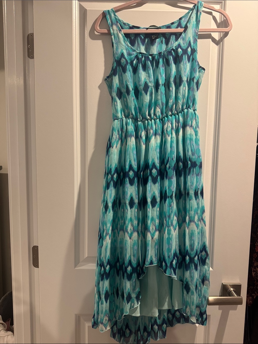 H&M Turquoise & Teal Patterned High-Low Dress